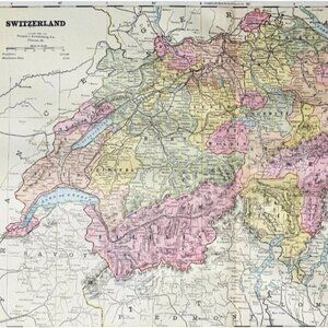 1895 Switzerland Map Victorian Europe Geography History Italy Germany DWYY10D